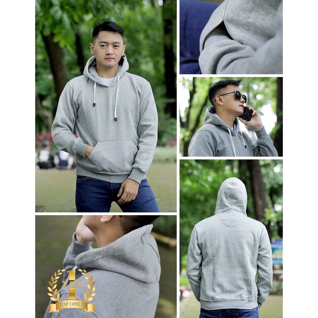 Topone88 Jaket Hoodie Jumper Sweater Polos Pria Wanita Unisex (Part 1)-Abu Muda