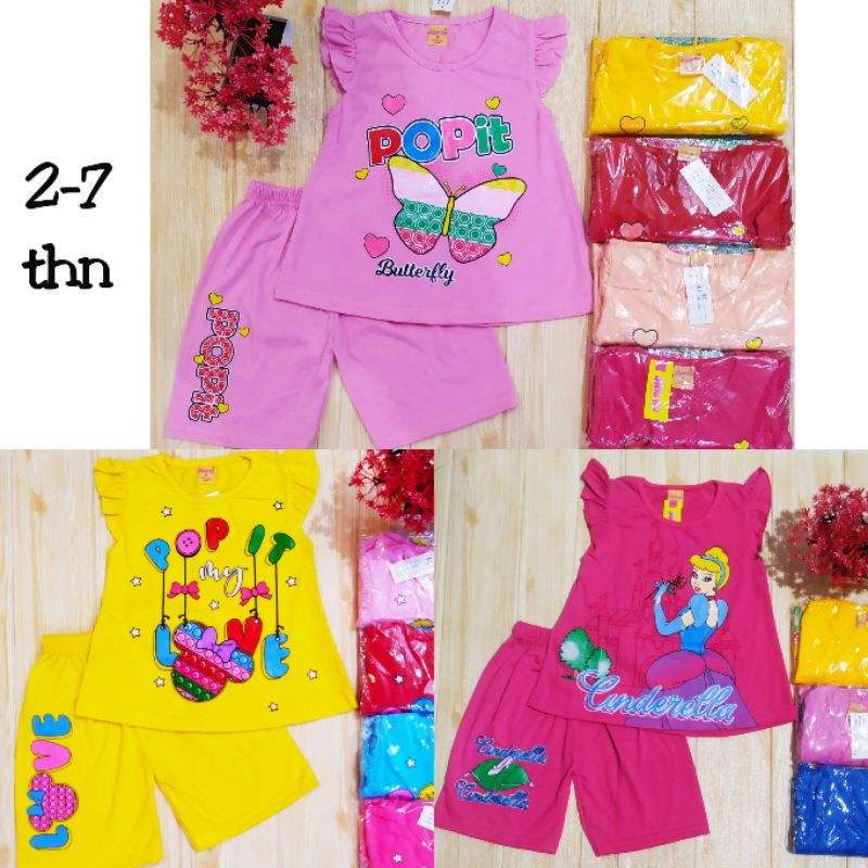 SETELAN ANAK CEWEK 2-7 THN POP IT TANPA LENGAN / GAMBAR KEKINIAN POPIT