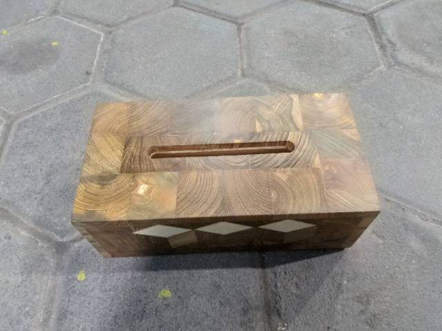 TEMPAT TISU MOZAIK 3D KLASIK BAHAN KAYU JATI 25x13x9 cm - PAJANGAN DEKORASI RUMAH MURAH