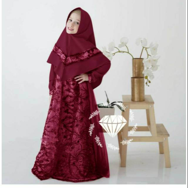 SYARI GHANISYA MUTIARA KID ANAK, MOSCREPE BRUKAT TILE, GAMIS HIJAB MUSLIM, MAXY DRESS