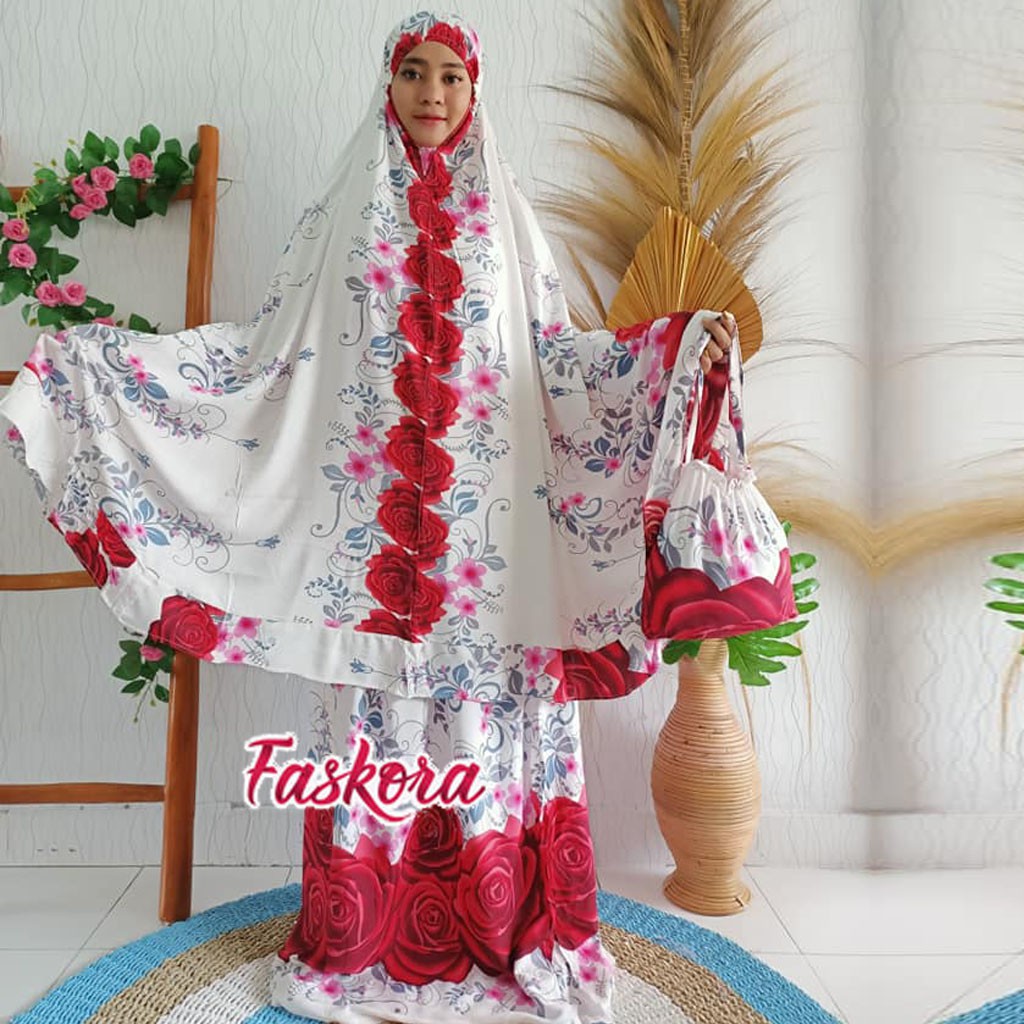 Mukena Jumbo Bali Dewasa Mawar Clasik / Mukena Rayon Jumbo Motif Bunga / Telekung Mukena Dewasa Bali