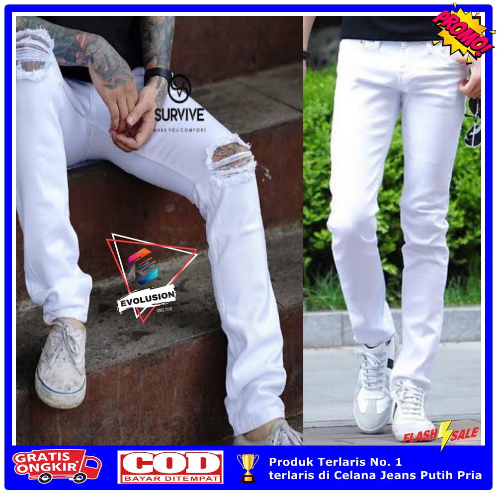 Promo Terlaris Celana Jeans Putih Skinny Stretch Pria Celana Putih Sobek Celana Sobek Putih Sobek Ri