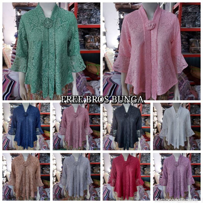 (BrTr92/100/110) Kebaya Floy Brokat GLITTER  7/8 busui TEROMPET KeroncongBusana