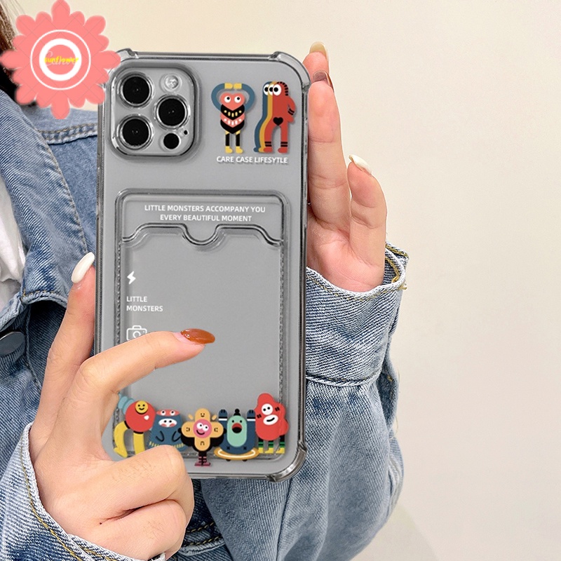 Soft Case Tpu Transparan Shockproof Motif Monster Kecil Holder Kartu Untuk Iphone 7 8 Plus 6 6s 11 12 13 Pro Max Xr X Se 2020 Xs Max