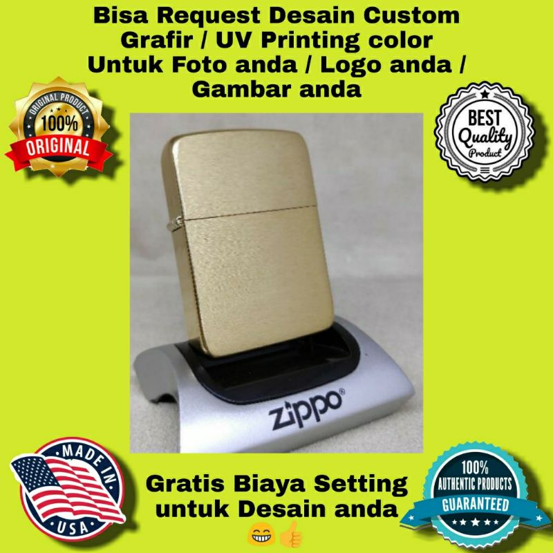 ZIPPO ORIGINAL REPLICA 1941 BRUSHED BRASS AUTHENTIC PRODUCT USA GRATIS REQUEST CUSTOM DESIGN ANDA