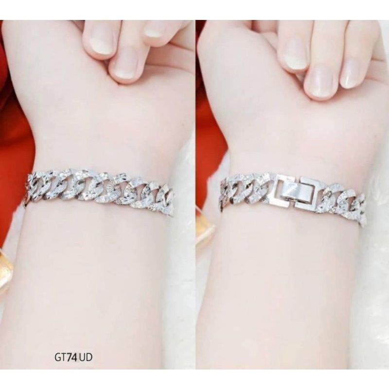 Gelang wanita titanium motif sisik naga slim silver 17cm
