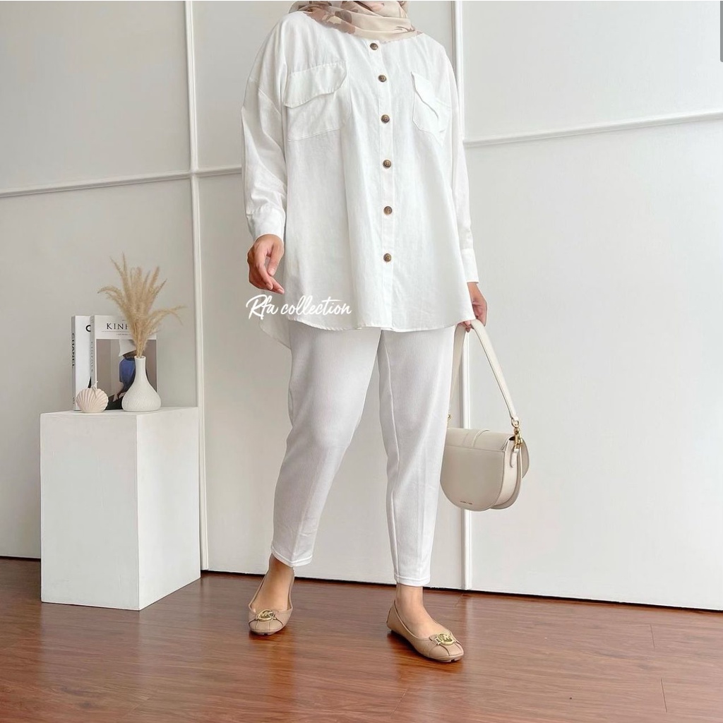 Kemeja OVAL Polos Linen Wanita Kerah Lengan Panjang LD 110 Full Kancing Hidup Jumbo Oversized OOTD Remaja Dewasa Kekinian 2022