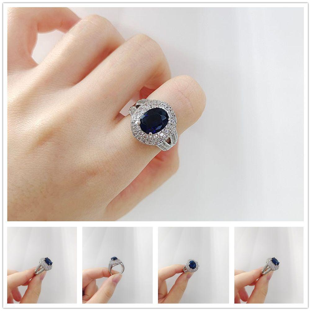 Cincin LILY Untuk Wanita Zirkon Biru Perhiasan Fashion Zirkon Cincin Batu Zircon