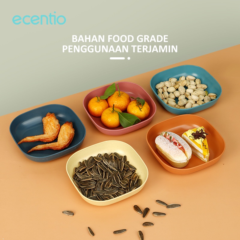 ecentio 5pcs Piring Makan plastic/piring bundar buah/kotak dinner Plate Warni Set BPA FREE-2