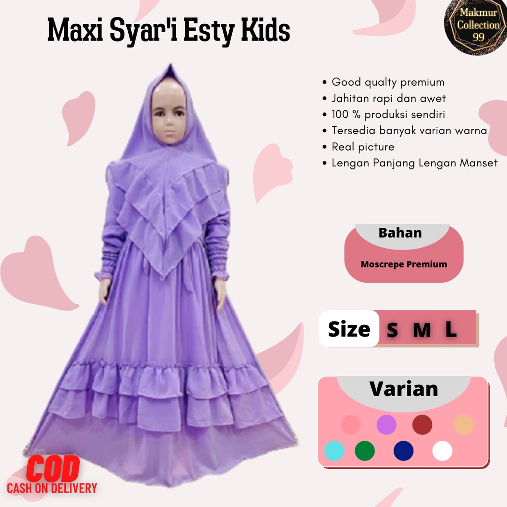 Pakaian Gamis Anak Syar'i Esty Kids Terbaru 3-11 Tahun Matt Full Moscrepe Good Quality