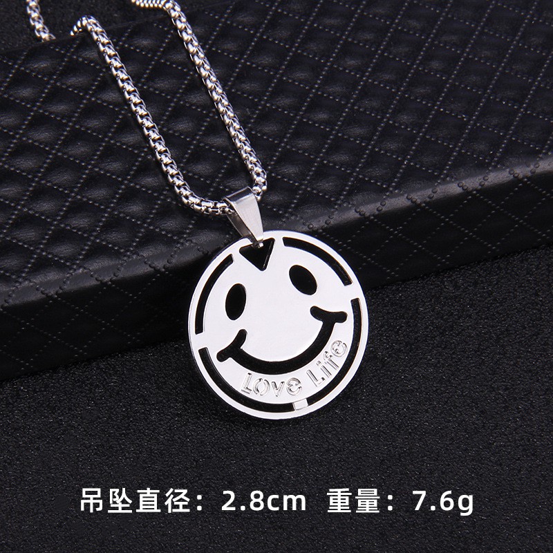 Kalung Liontin Emoji Smiley Face Bahan Titanium Steel Gaya Hip Hop Punk Untuk Pria Dan Wanita