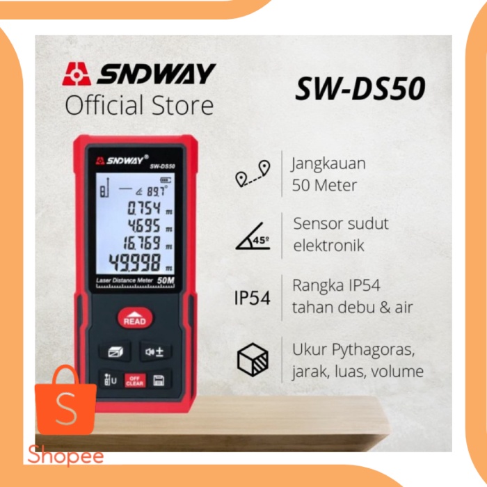 

Jual accessories SNDWAY Meteran Digital 50 Meter SW-DS50 New Version Elect Murah