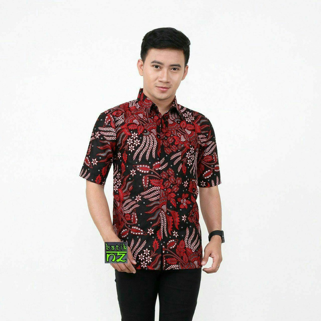 022 Zahira Batik HRB026 Kenongo Hem Kemeja Batik Pria Lengan Pendek  Katun Primis Halus M L XL-HEM-MANGGAR MERAH