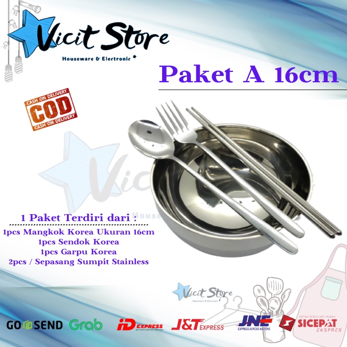 Korea Set Alat Makan Stainless Sendok / Garpu / Sumpit / Korea Bowl