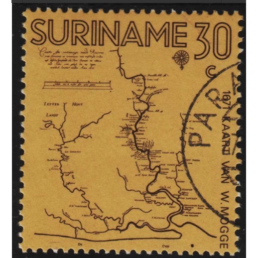 

Perangko Filateli A4-130 suriname VFU 1v 27.10.1971 The 300th Anniversary of first surinam map