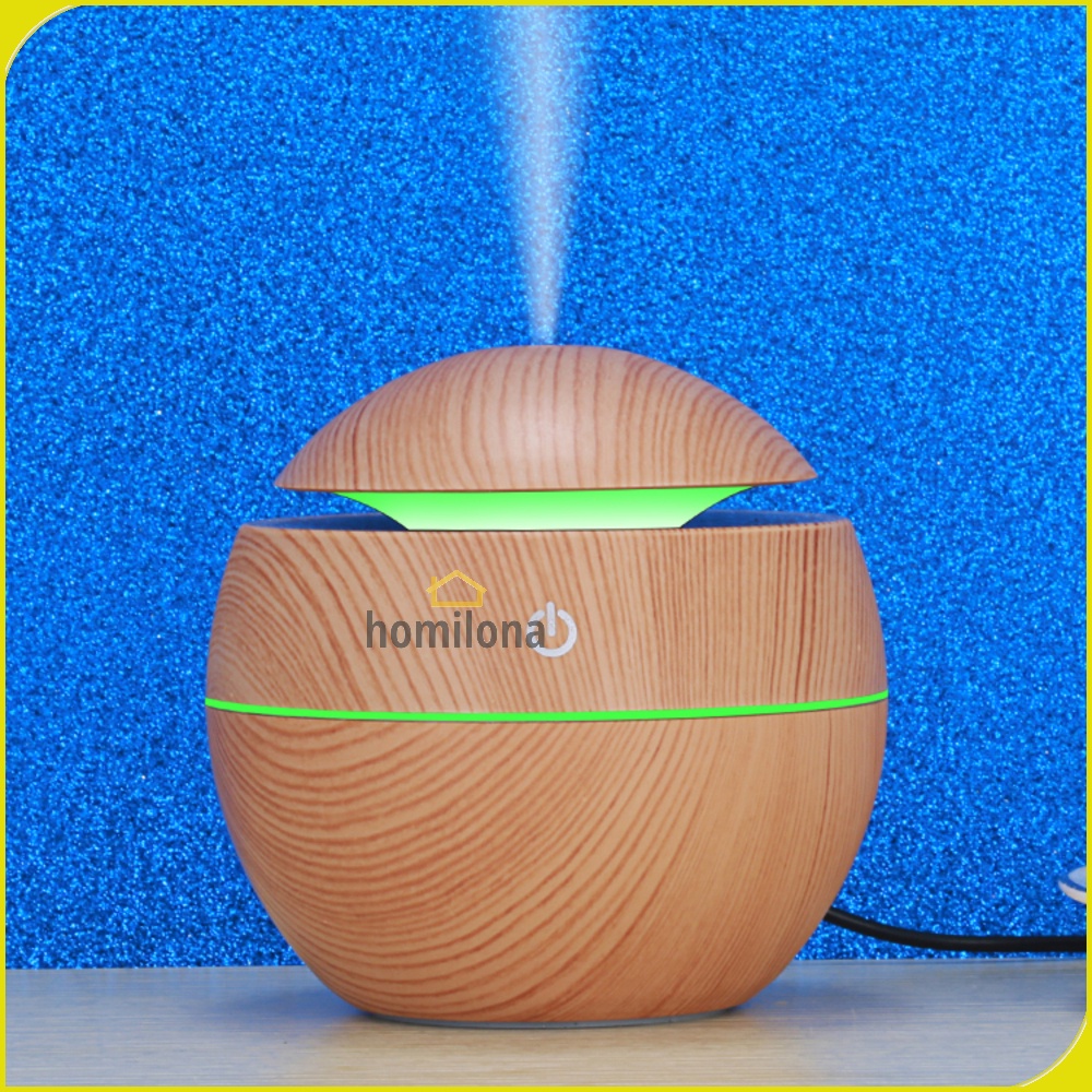 Humidifier Diffuser Aromaterapi Motif Kayu 130ml - Taffware HUMI H41 Brown Yellow - Ultrasonic Aromatherapy Essential Oil Burner Mini Bulat Bola Planet Wood Design