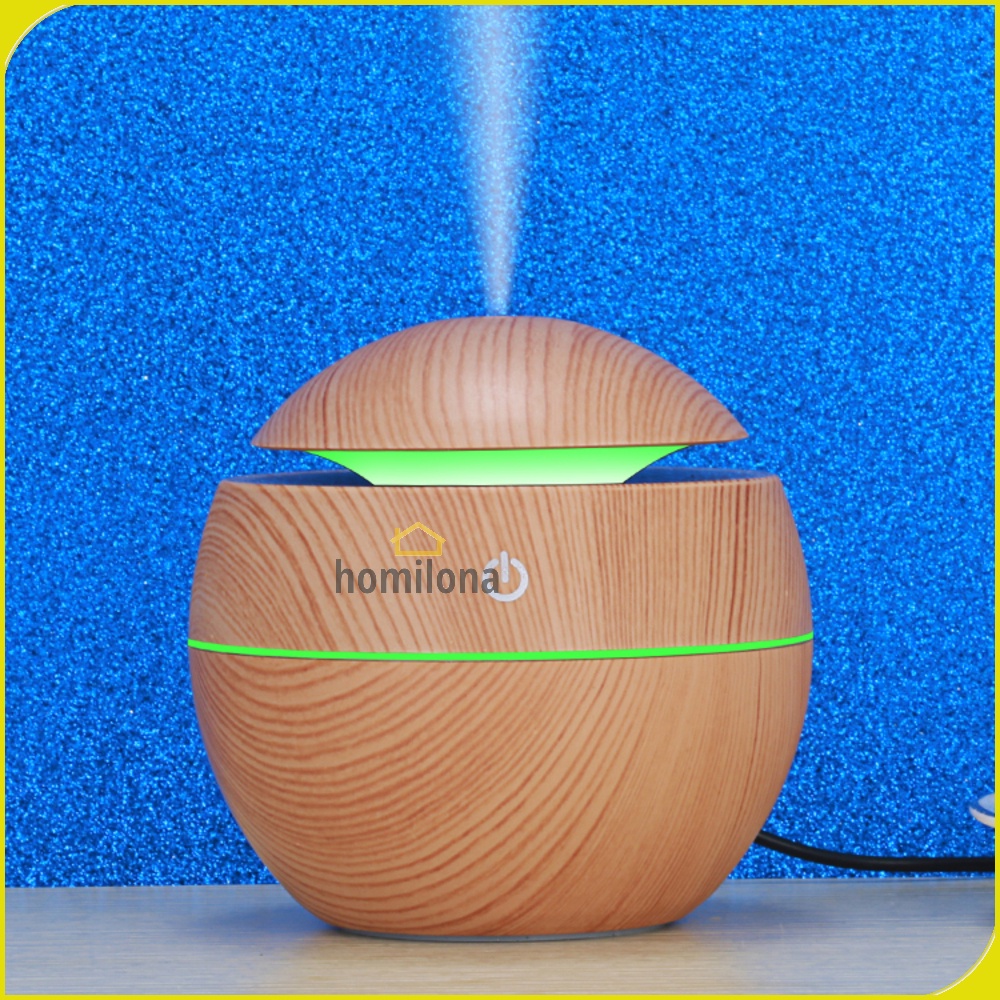 Humidifier Diffuser Aromaterapi Motif Kayu 130ml - Taffware HUMI H41 Brown Yellow - Ultrasonic Aromatherapy Essential Oil Burner Mini Bulat Bola Planet Wood Design