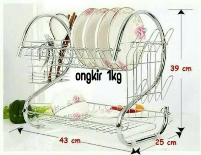 Rak Tirisan Piring Susun Stainless Steel - Dish Drainer 2 Tier Mangkuk Cangkir Mug Gelas Sendok