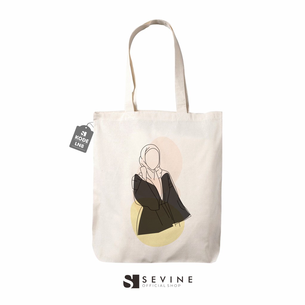 Sevine Tas Totebag Wanita Tote Bag Resleting Aesthetic Line Art Nordic - LN