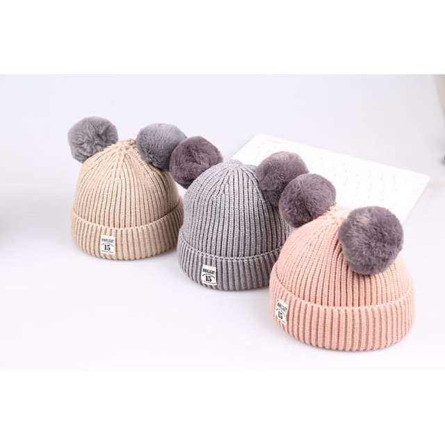 Kiddiwear/Topi Hangat wol lembut dengan hiasan bola POM-POM untuk bayi TP8