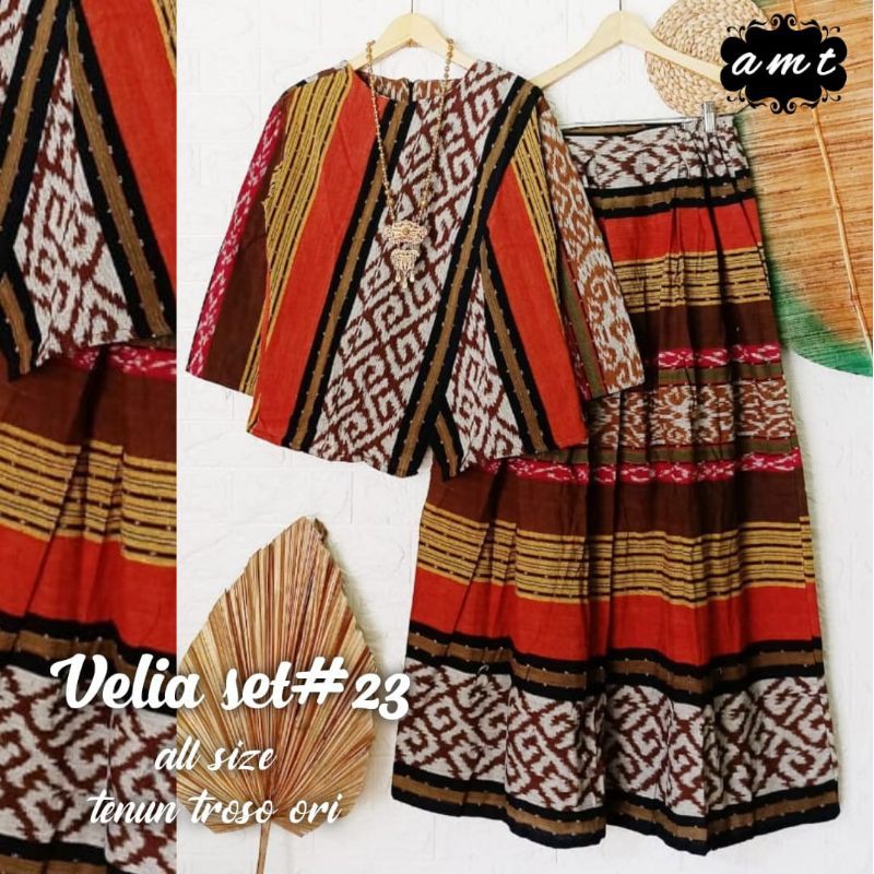 Velia set setelan blus dan rok tenun