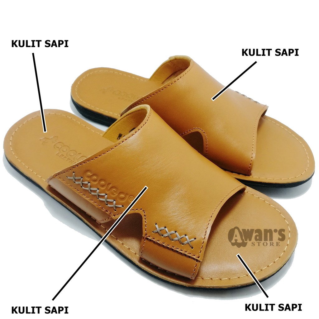 Bayar Di tempat / COD Sandal Pria Kulit Asli 100% Full Kulit Sapi Tebal