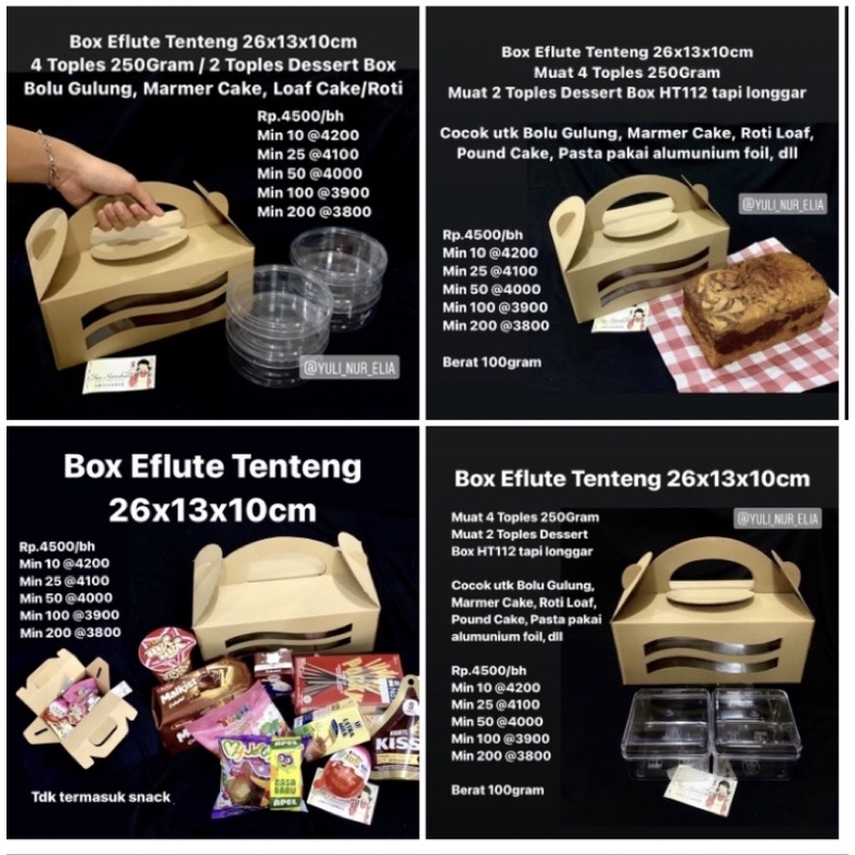 

Box Eflute Tenteng 26x13x10cm isi 4 Toples 250gram, Bolu Gulung