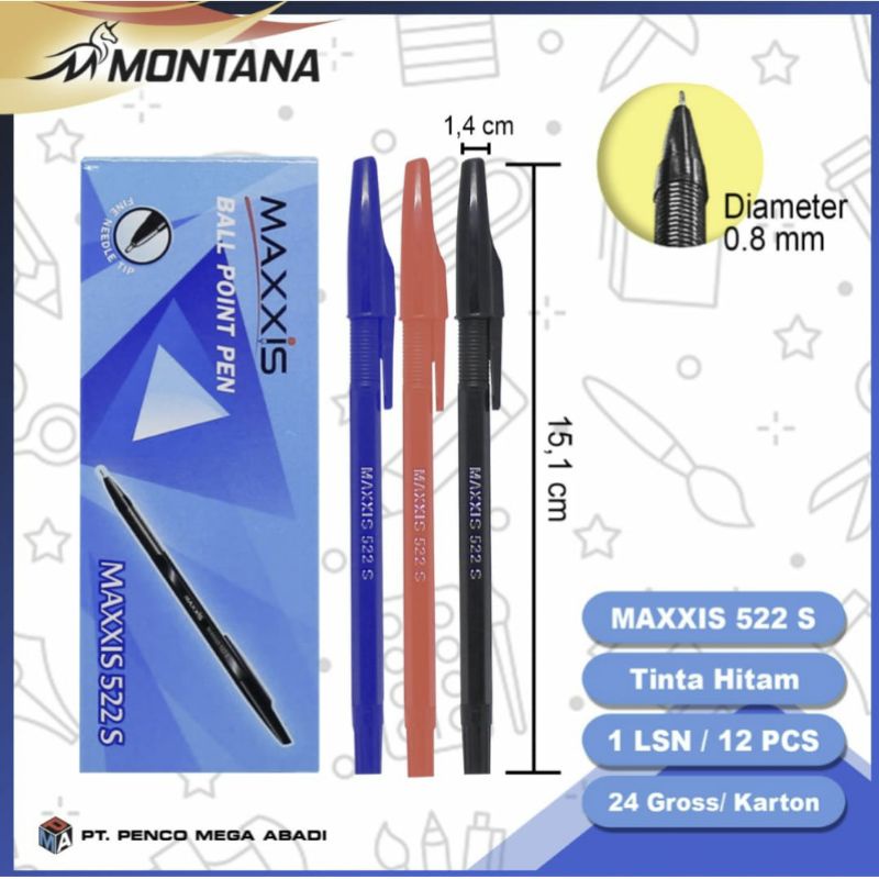 

Bolpoin Maxxis 522S Hitam /1pak isi 12pc