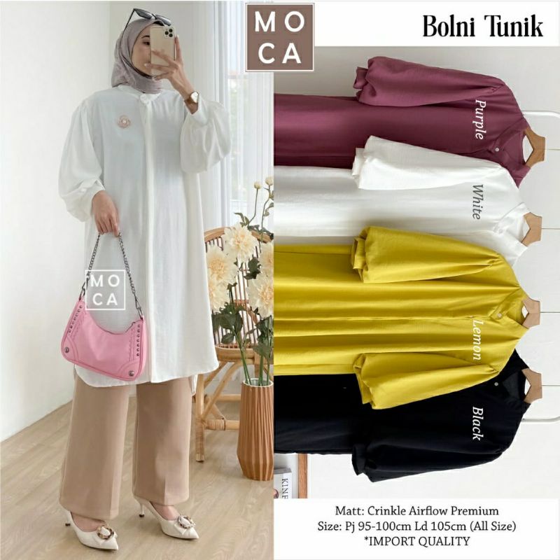 Bolni Tunik, TUNIK CRINCLE POLOS CANTIK MODIS FIT XXL LD 110 BAHAN CRINCLE AIRFLOW PREMIUM TERMURAH MODIS OOTD