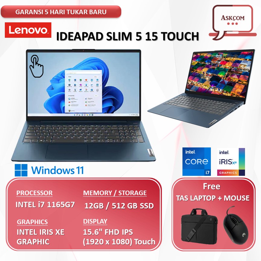 Laptop Lenovo Ideapad Slim 5 15 Touch i7 1165G7 RAM 12GB 1TB SSD 15.6FHD IPS W11