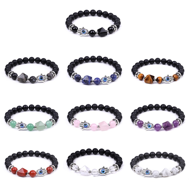 Gelang Manik-Manik Batu Alam Chakra Hamasa Rose Quartz Amethyst Tiger Eye Evil Eye Untuk Yoga