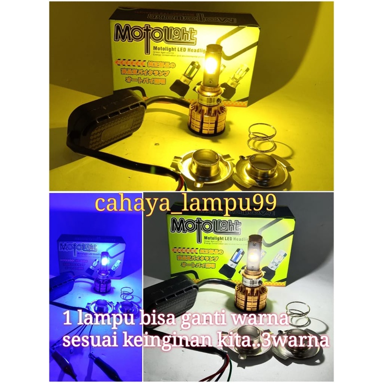 LAMPU UTAMA MOTOR 3WARNA 3SISI AC DC UNTUK SEMUA MOTOR  DAN MOBIL