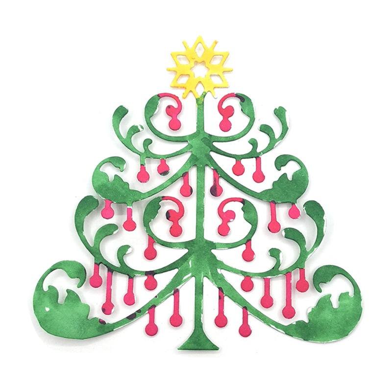 Cetakan Stensil Cutting Dies Motif Pohon Natal Bahan Metal Untuk Scrapbook / Craft DIY