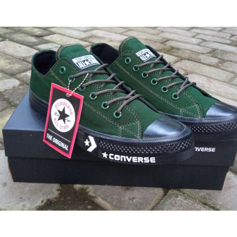 Sepatu Sneakers Terbaru Converse  Chuck Taylor ll low pendek army black ox white-6