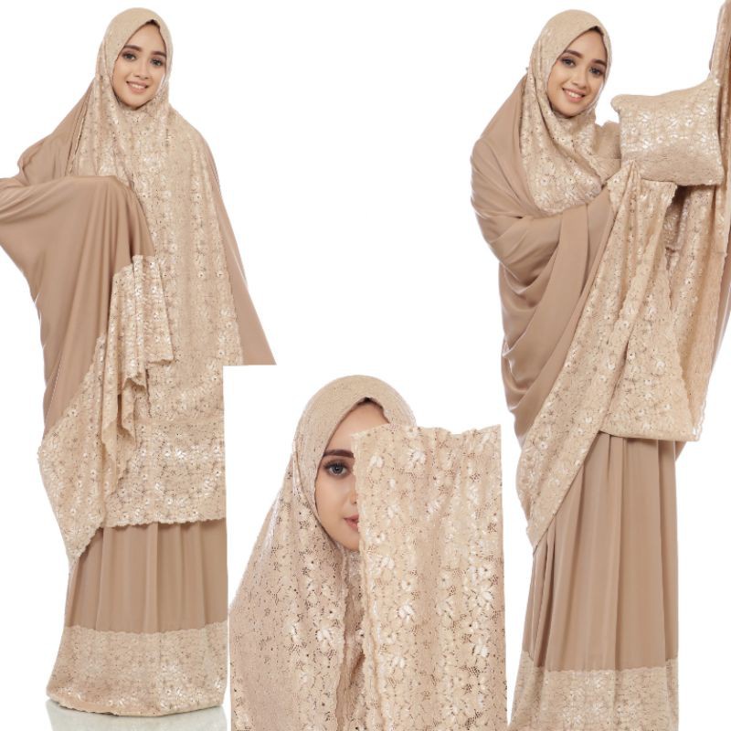 MUKENA ZARA KATUN SILKY PREMIUM BAHAN ADEM, MUKENA DEWASA CREAM JUMBO