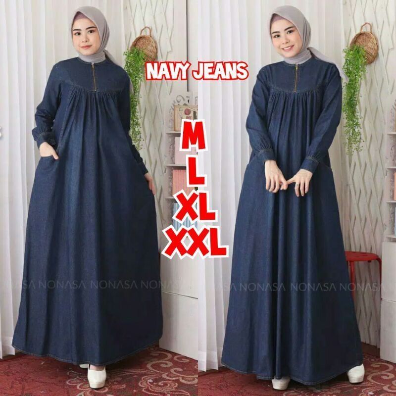 Gamis Denim Wanita Terbaru 2022 // Dress Maksi Jumbo // Ambi Dress wanita Menyusui // Cod