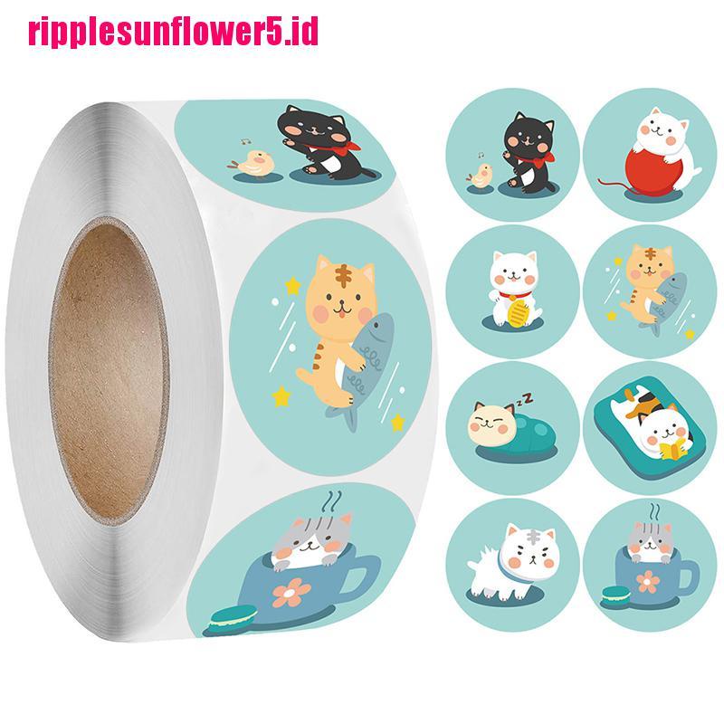 500pcs Stempel Bulat Motif Kartun Hewan Kucing Thank You