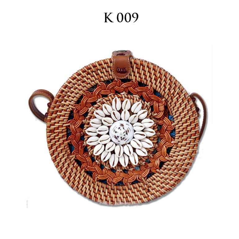 Sweet Honey ~ Grosir Tas Rotan Bali Motif Kerang Sweet Honey Diameter 20cm Best Seller [Bisa COD]