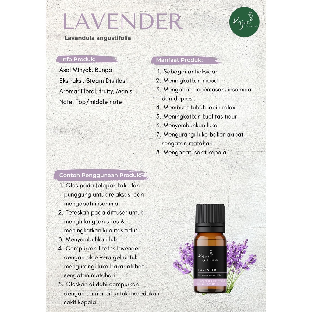 KAJOE Lavender Essential Oil Diffuser Minyak Esensial Atsiri Aromaterapi Aromatheraph