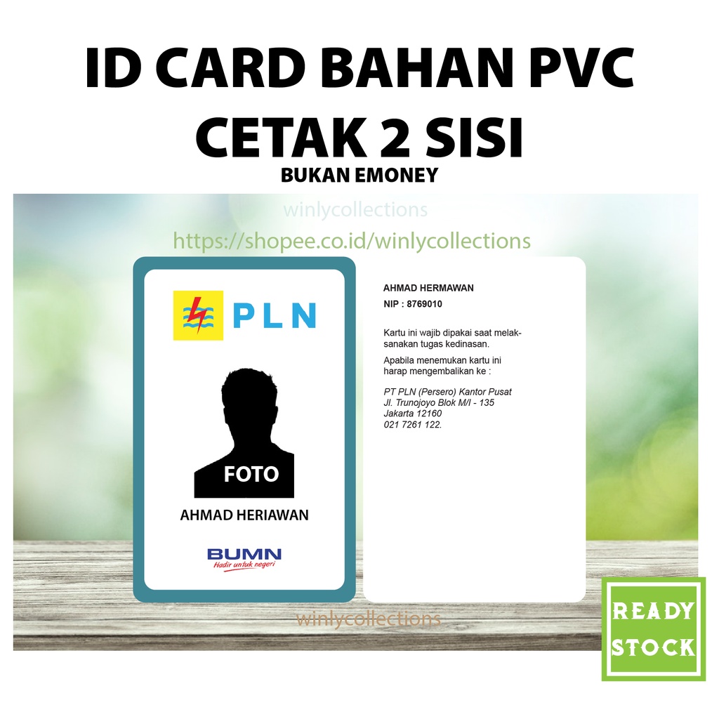 

CUSTOM KARTU ID CARD PEGAWAI PLN BAHAN PVC - 2 SISI