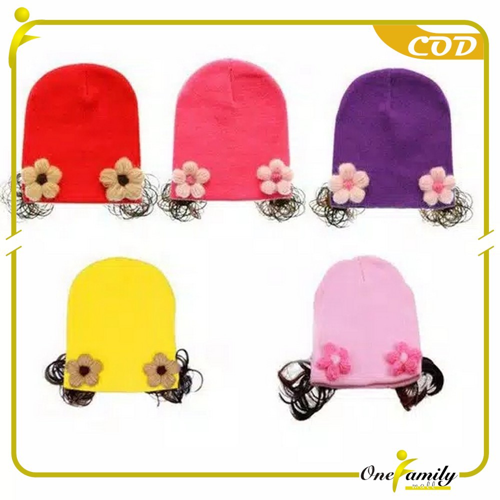 ONE-P19-21 Topi Anak Perempuan Rambut Kepang / Topi Bayi Kupluk Rajut Imut Lucu / Baby Hat Wig Impor-3