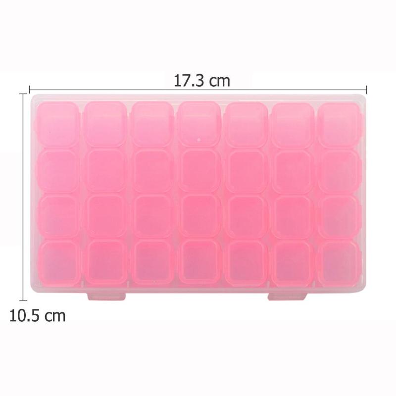 28 Grids Plastic Pill Storage Box Clear Rainbow Nail Art Glitter Rhinestone Storage Case Jewelry Display Container Organizer