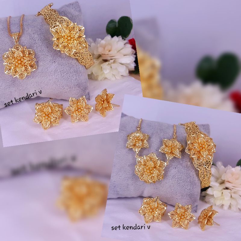 Set Perhiasan Bunga Kendari Lapis Emas 18k