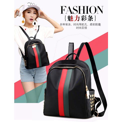 Tas Ransel Mini Cewek Imut Lucu Model Garis Stylish Backpack