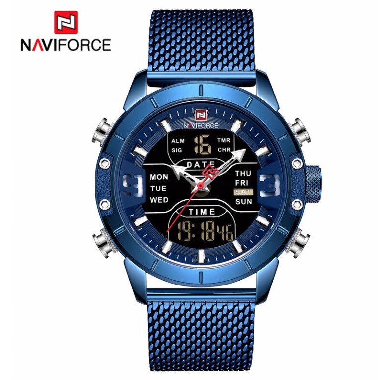 Jam Tangan Pria NAVIFORCE 9153 Analog Digital Premium Stainless Mesh Band Luxury Water Resistant