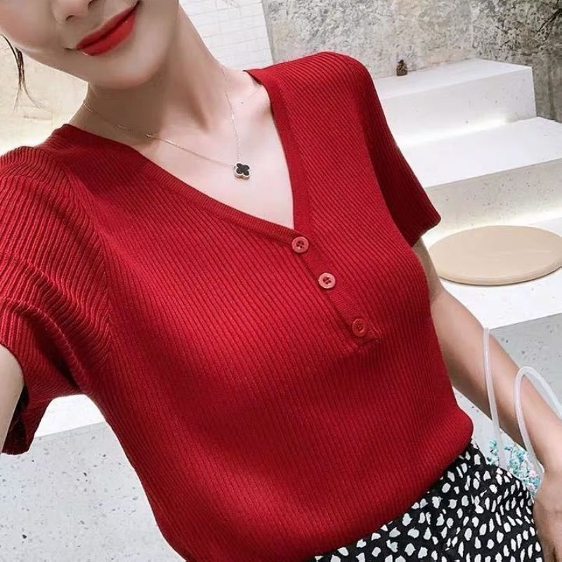 Atasan KNIT V-RAJUT Variasi Kancing IMPORT