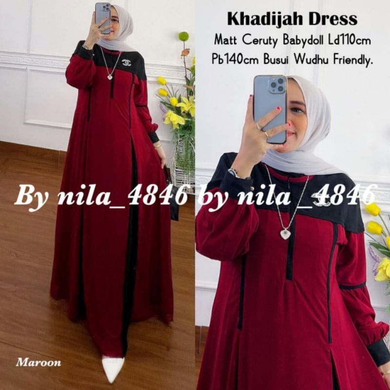 Gamis Terbaru 2022 Khadijah Dress Outfit Kondangan Wanita Gaun Pesta Muslimah Baju Gamis Ceruty Babydoll Dress Busui Friendly