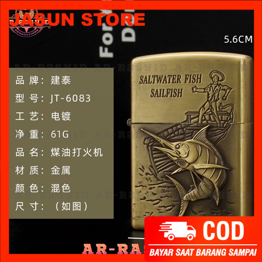 BISA COD! Korek Api Zippo Roda Api Minyak Jiantai Motif Ikan Fish JT-6083