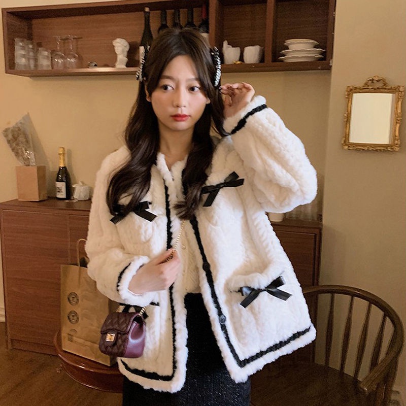 jaket korean style wanita cotton beauty imitasi bulu kelinci kecil wewangian mantel wanita musim din