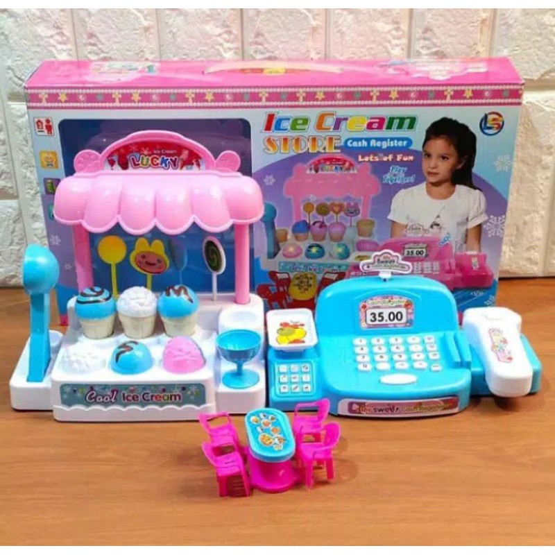 Mainan Kasir Es Krim Cash Register Plus Ice Cream Shop Lampu Musik Nyala Mainan Anak Kasiran Uang